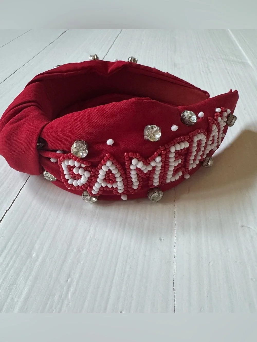 Red “GAMEDAY” Beaded Rhinestone Knotted Headband | Football Game Day